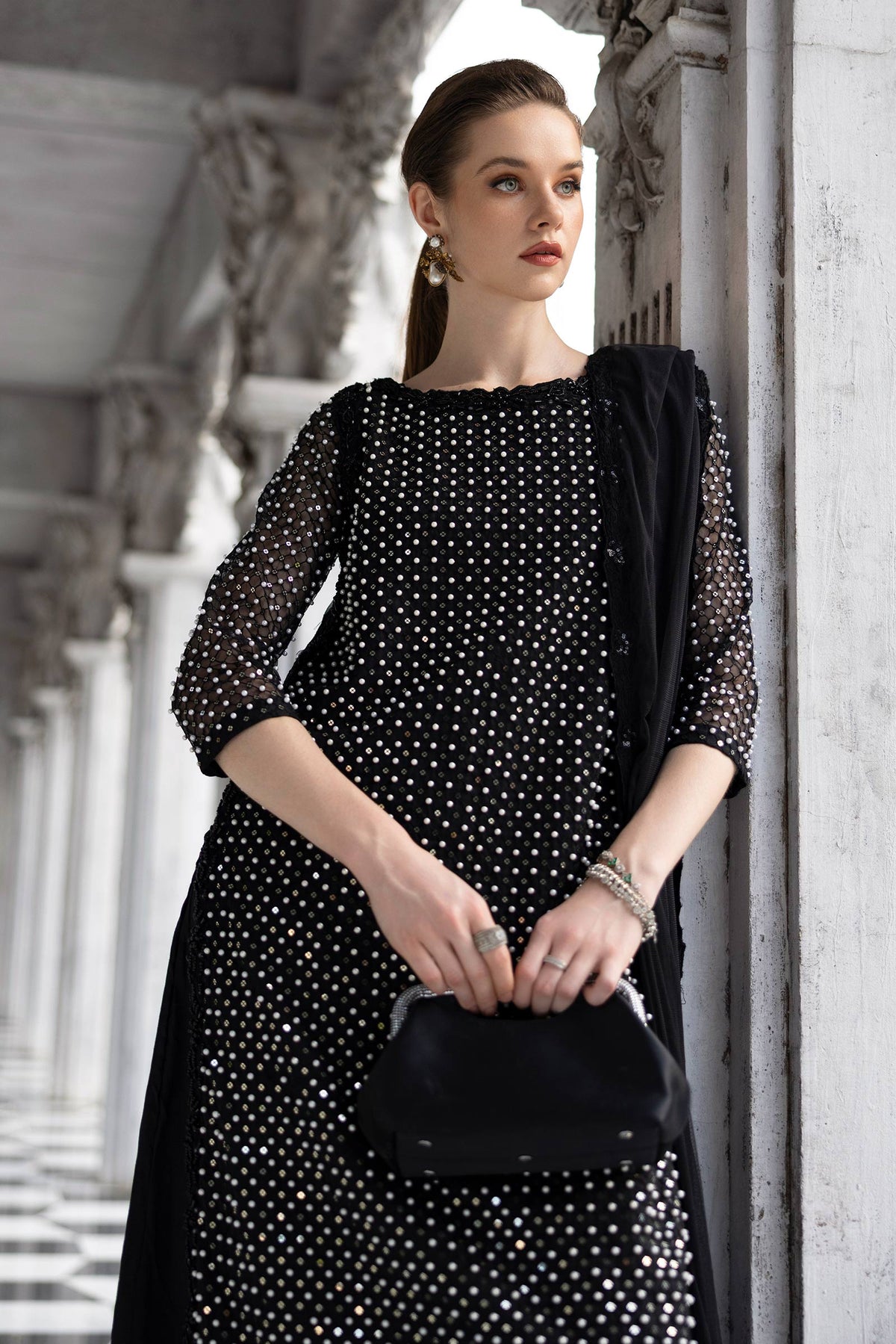 Maria B | Luxury Formals | SF-EF26-23-Black by Maria B - Designer Dress  - Type : Ladies Clothes - Available at Libayah - 100% Original 