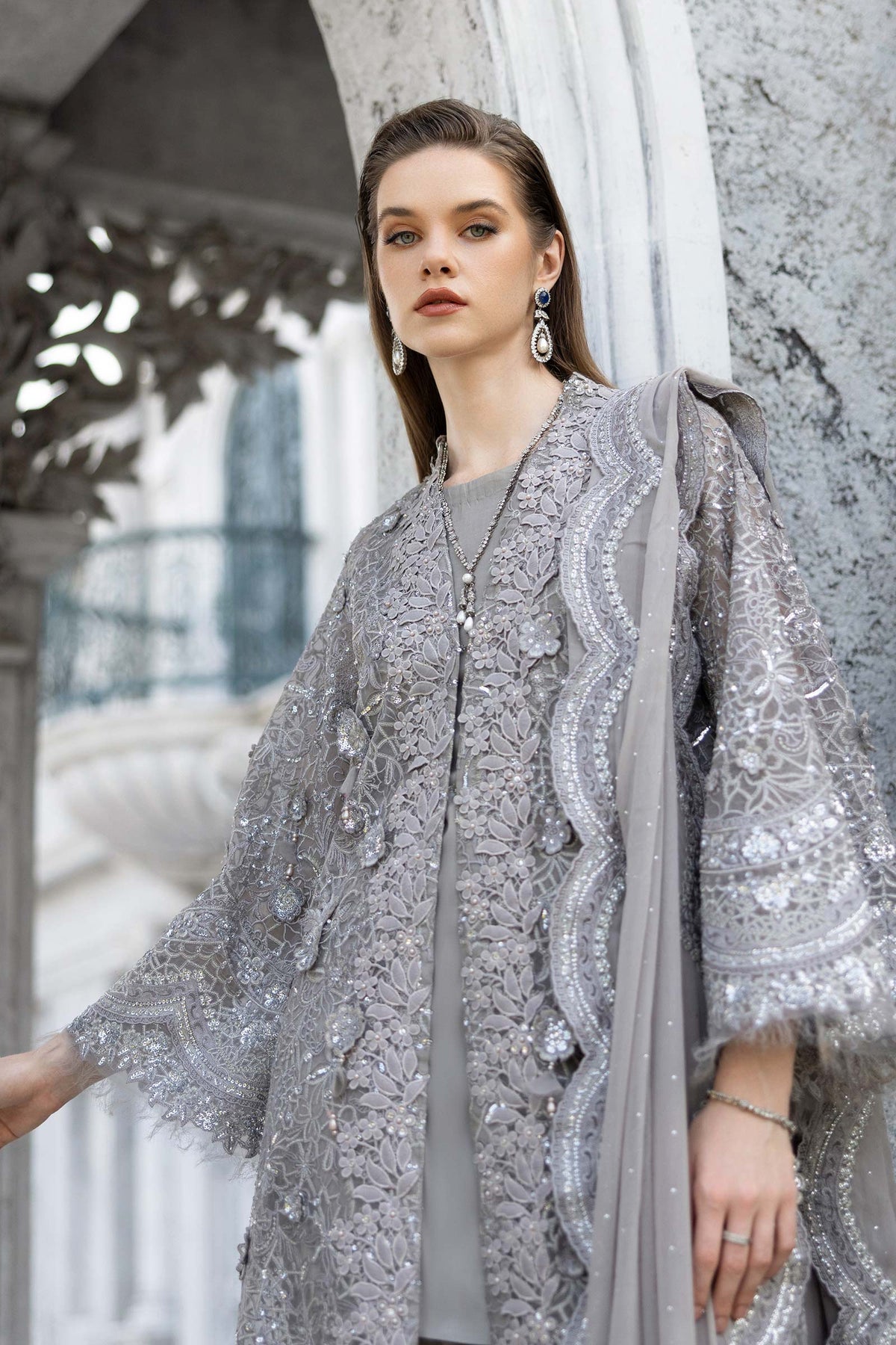 Maria B | Luxury Formals | SF-EF26-25-Grey by Maria B - Designer Dress  - Type : Ladies Clothes - Available at Libayah - 100% Original 