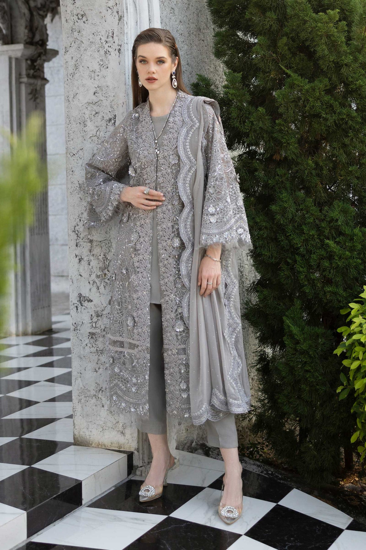 Maria B | Luxury Formals | SF-EF26-25-Grey by Maria B - Designer Dress  - Type : Ladies Clothes - Available at Libayah - 100% Original 
