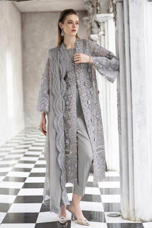 Maria B | Luxury Formals | SF-EF26-25-Grey by Maria B - Designer Dress  - Type : Ladies Clothes - Available at Libayah - 100% Original 