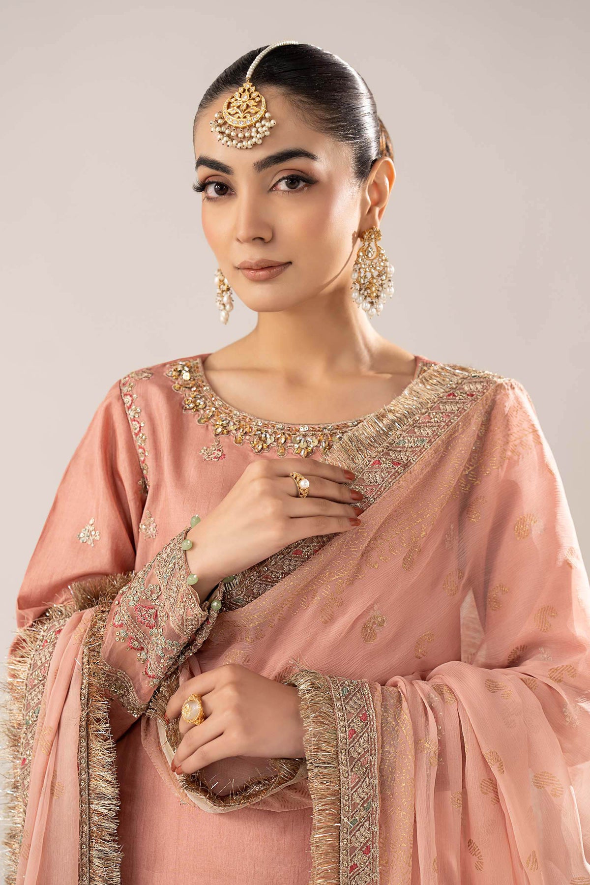 Maria B | Luxury Formals | SF-EF26-28-Peach by Maria B - Designer Dress  - Type : Ladies Clothes - Available at Libayah - 100% Original 