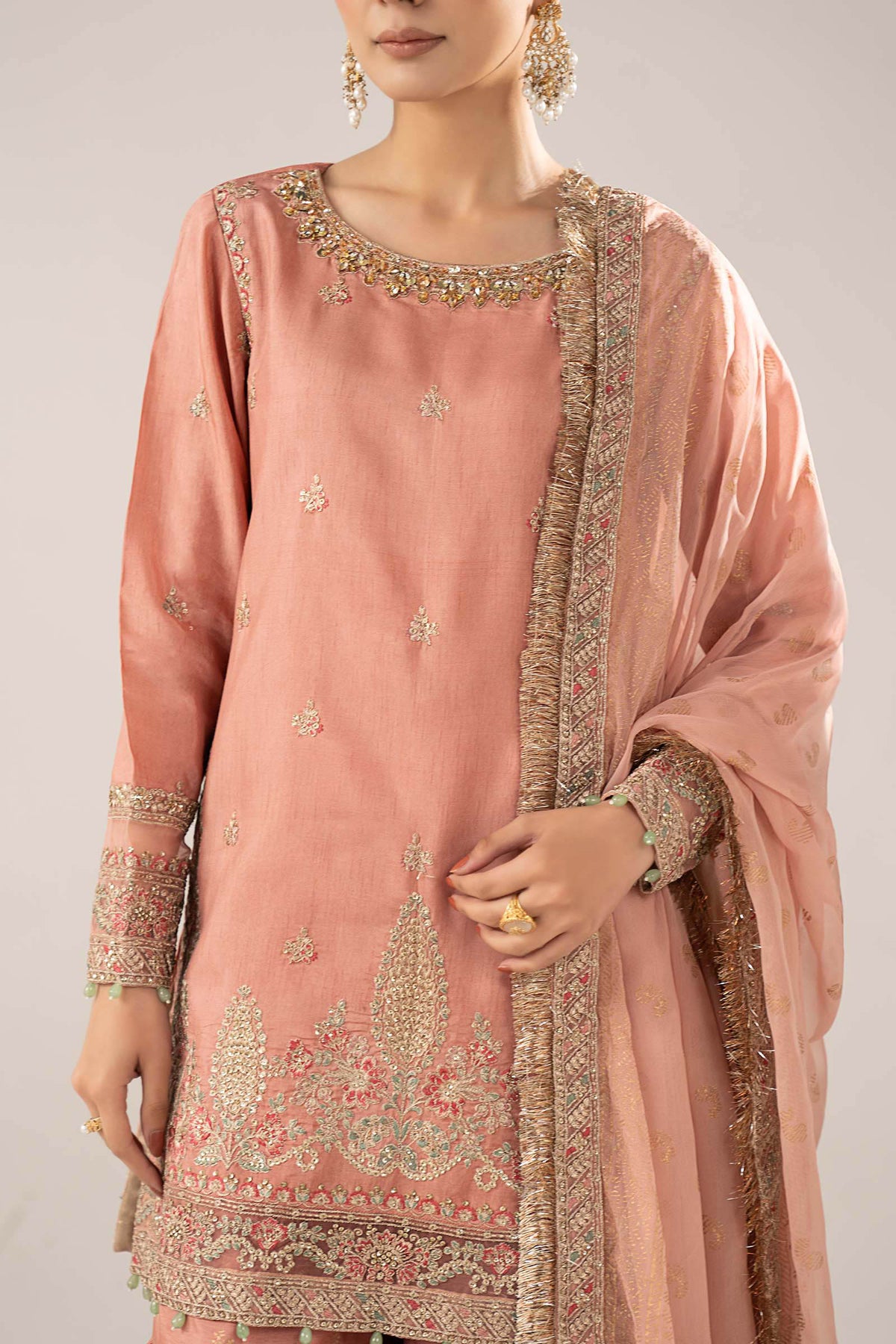 Maria B | Luxury Formals | SF-EF26-28-Peach by Maria B - Designer Dress  - Type : Ladies Clothes - Available at Libayah - 100% Original 