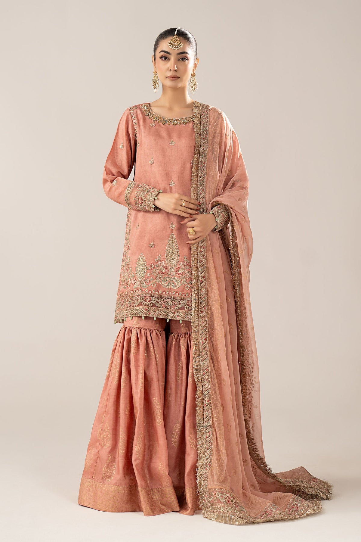 Maria B | Luxury Formals | SF-EF26-28-Peach by Maria B - Designer Dress  - Type : Ladies Clothes - Available at Libayah - 100% Original 