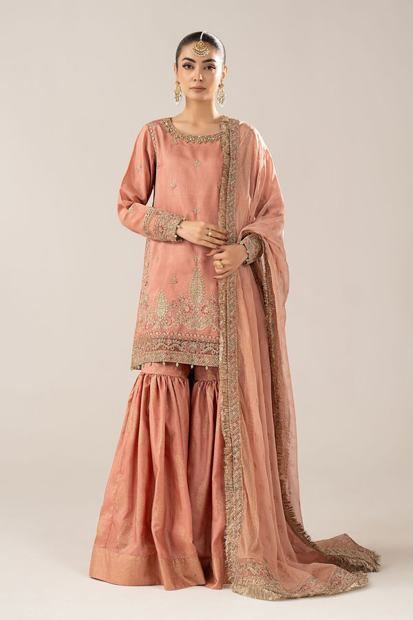 Maria B | Luxury Formals | SF-EF26-28-Peach by Maria B - Designer Dress  - Type : Ladies Clothes - Available at Libayah - 100% Original 