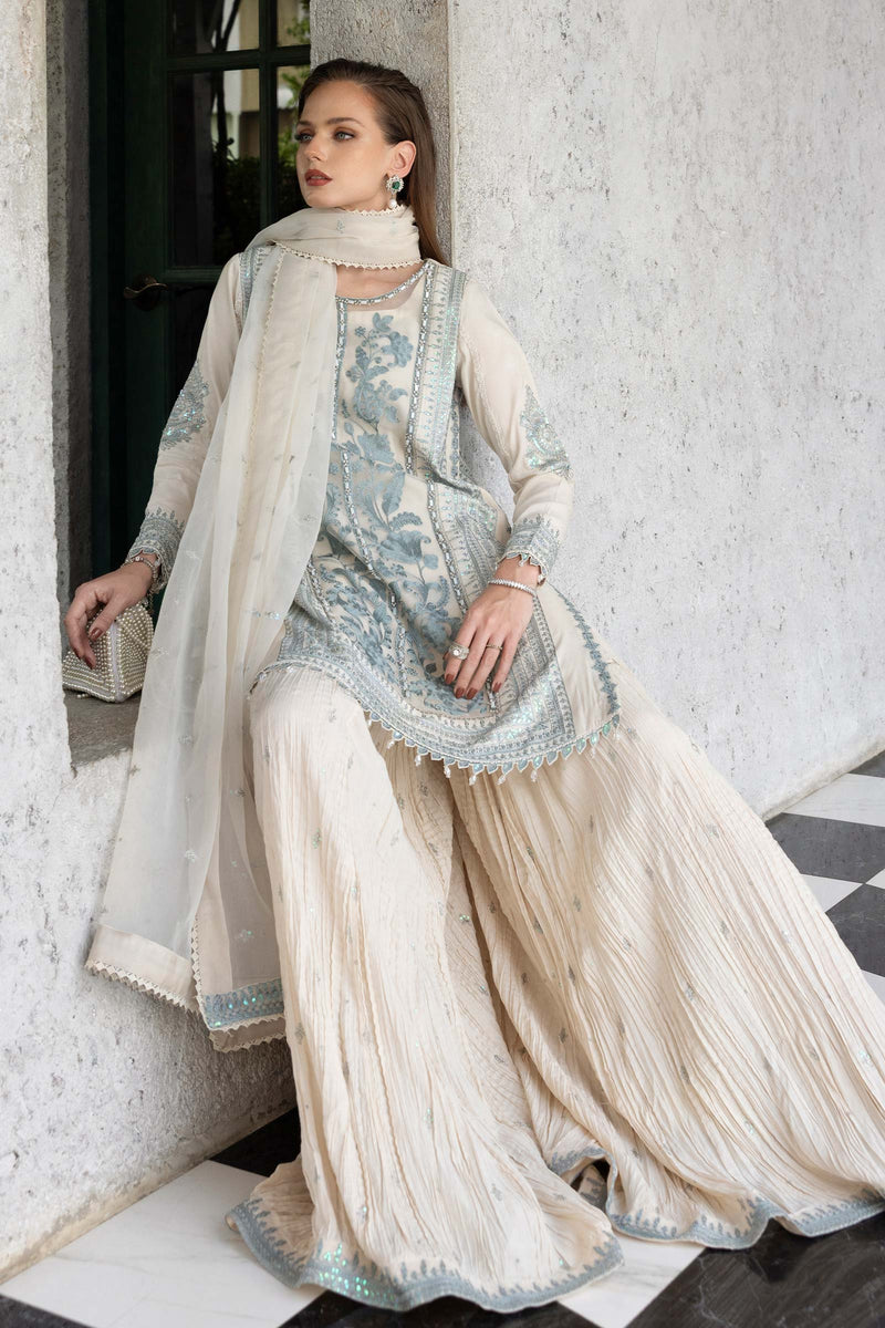 Maria B | Luxury Formals | SF-EF26-39-Off White by Maria B - Designer Dress  - Type : Ladies Clothes - Available at Libayah - 100% Original 