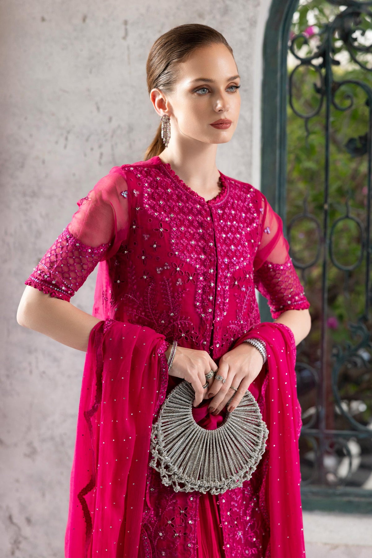 Maria B | Luxury Formals | SF-EF26-53-Fuchsia Pink by Maria B - Designer Dress  - Type : Ladies Clothes - Available at Libayah - 100% Original 