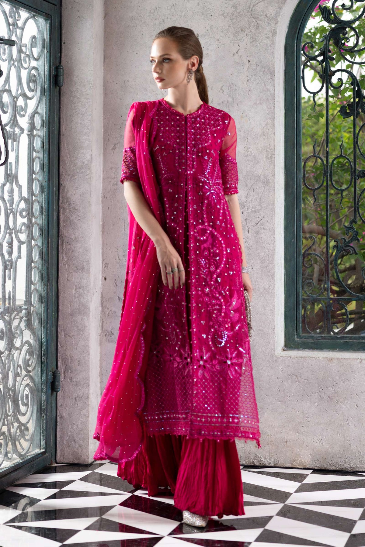 Maria B | Luxury Formals | SF-EF26-53-Fuchsia Pink by Maria B - Designer Dress  - Type : Ladies Clothes - Available at Libayah - 100% Original 