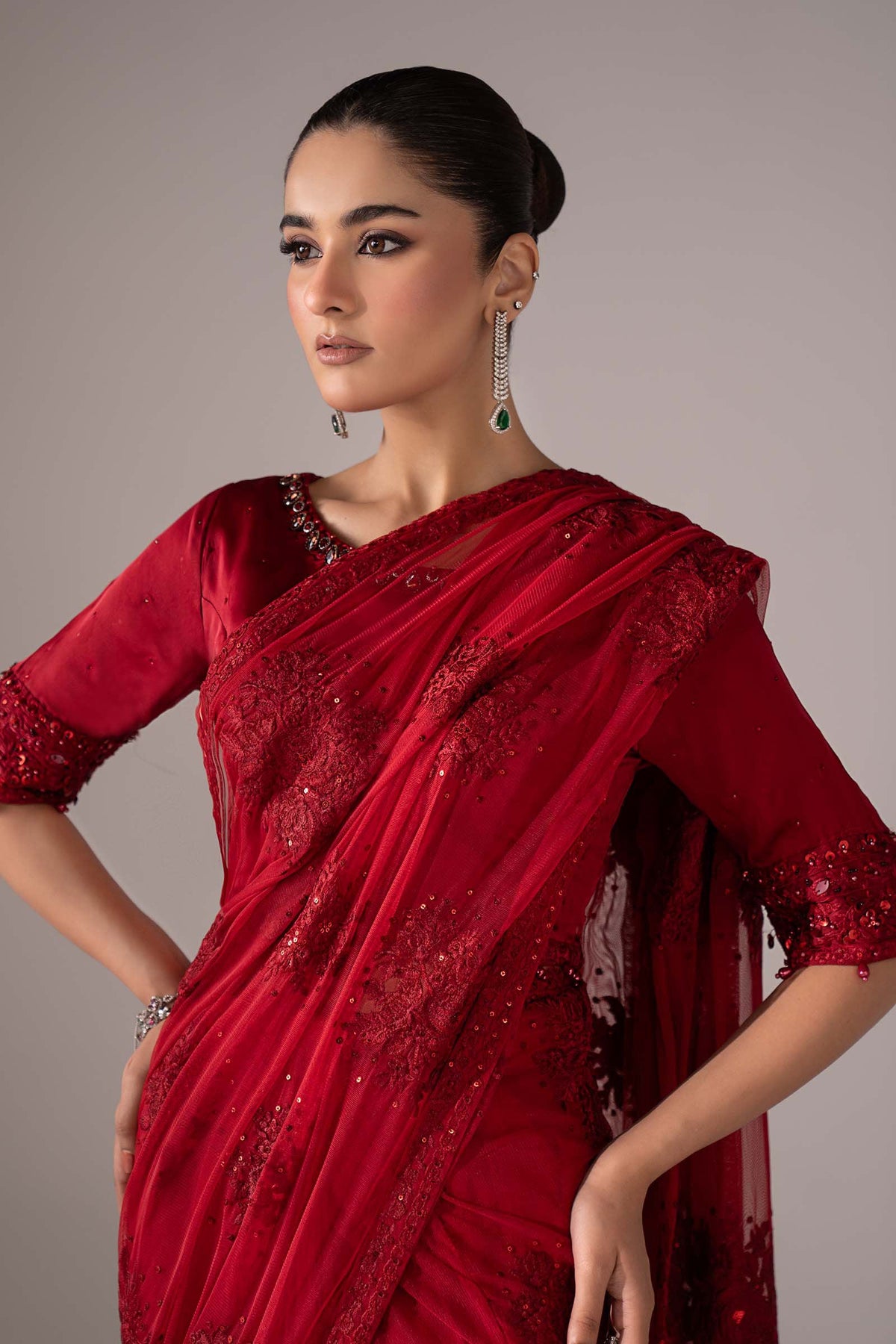 Maria B | Luxury Formals | SF-EF26-56-Red by Maria B - Designer Dress  - Type : Ladies Clothes - Available at Libayah - 100% Original 