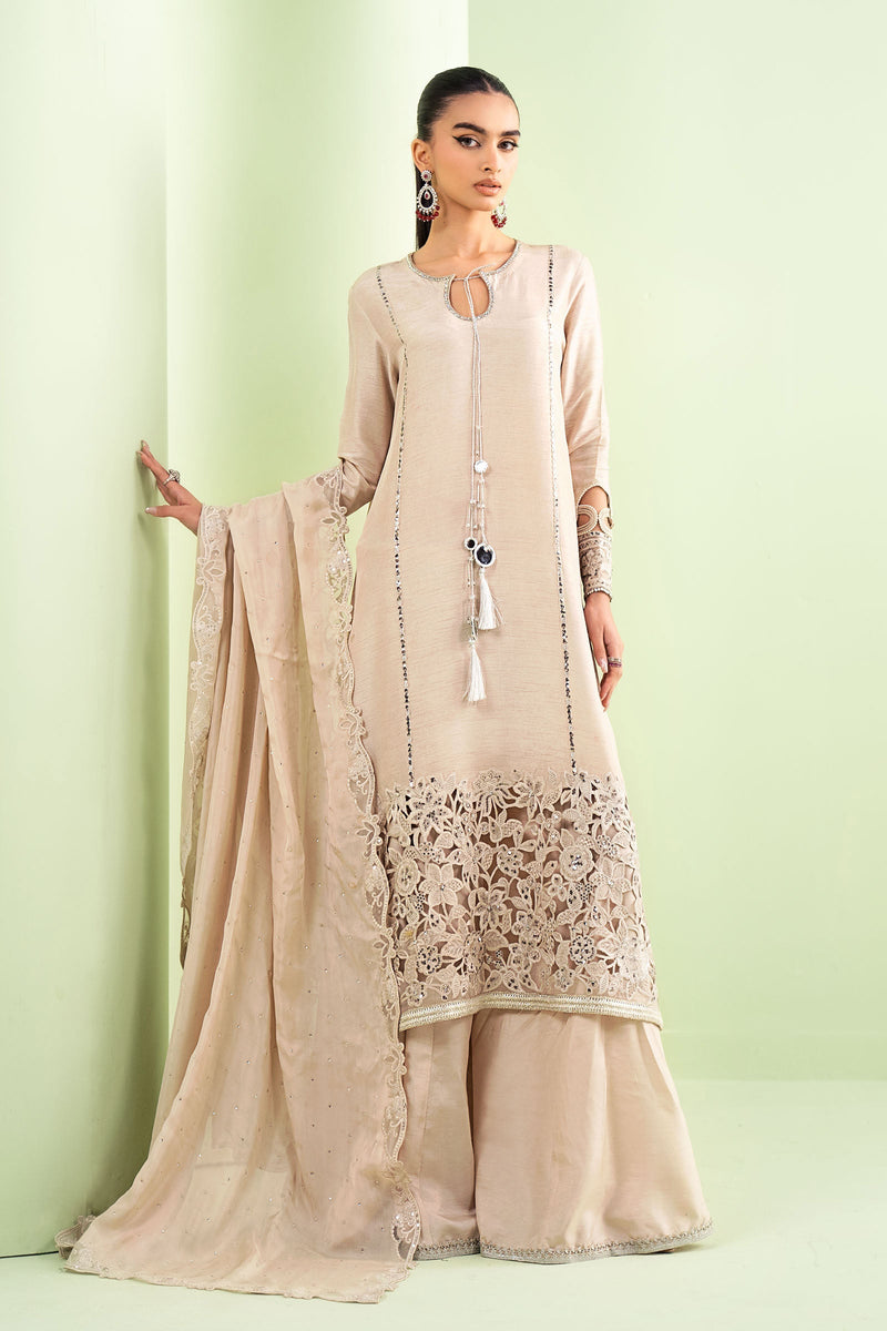 Maria B | Luxury Formals | SF-EF26-63-BEIGE by Maria B - Designer Dress  - Type : Ladies Clothes - Available at Libayah - 100% Original 
