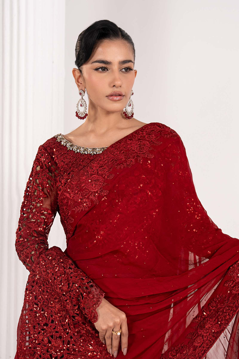 Maria B | Luxury Formals | SF-EF26-70-Red by Maria B - Designer Dress  - Type : Ladies Clothes - Available at Libayah - 100% Original 