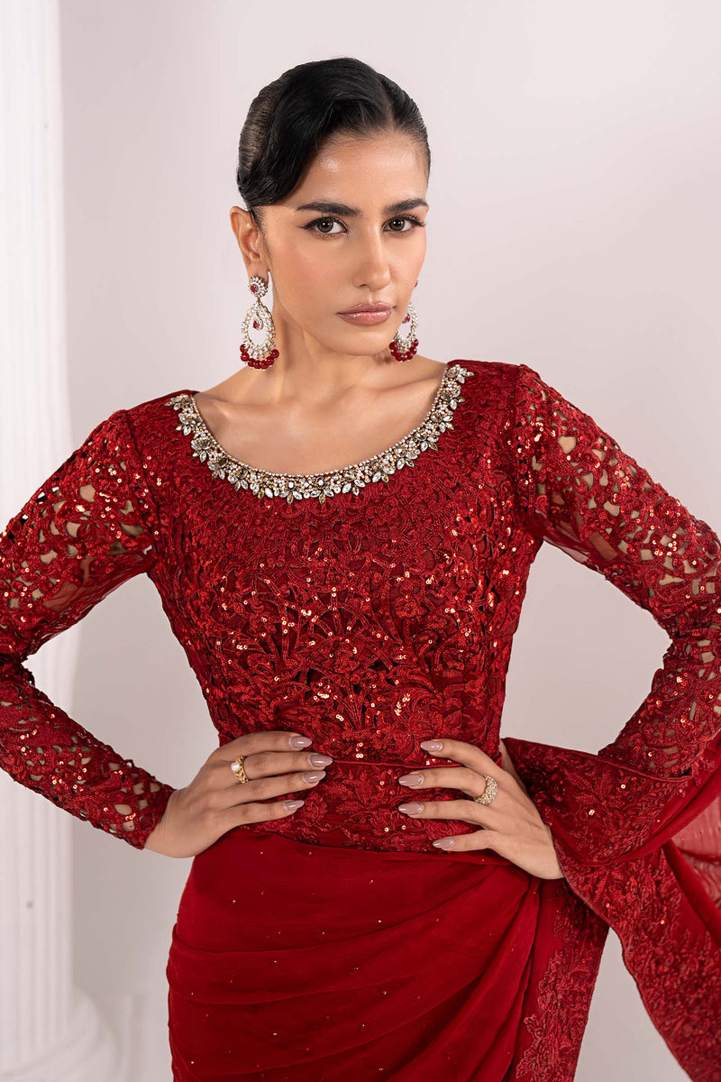 Maria B | Luxury Formals | SF-EF26-70-Red by Maria B - Designer Dress  - Type : Ladies Clothes - Available at Libayah - 100% Original 