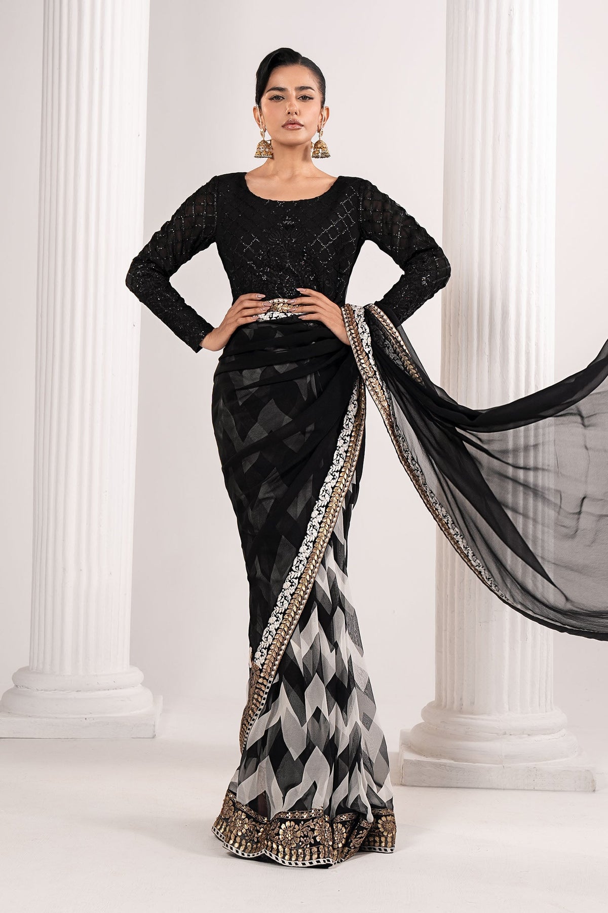 Maria B | Luxury Formals | SF-EF26-74-Black by Maria B - Designer Dress  - Type : Ladies Clothes - Available at Libayah - 100% Original 