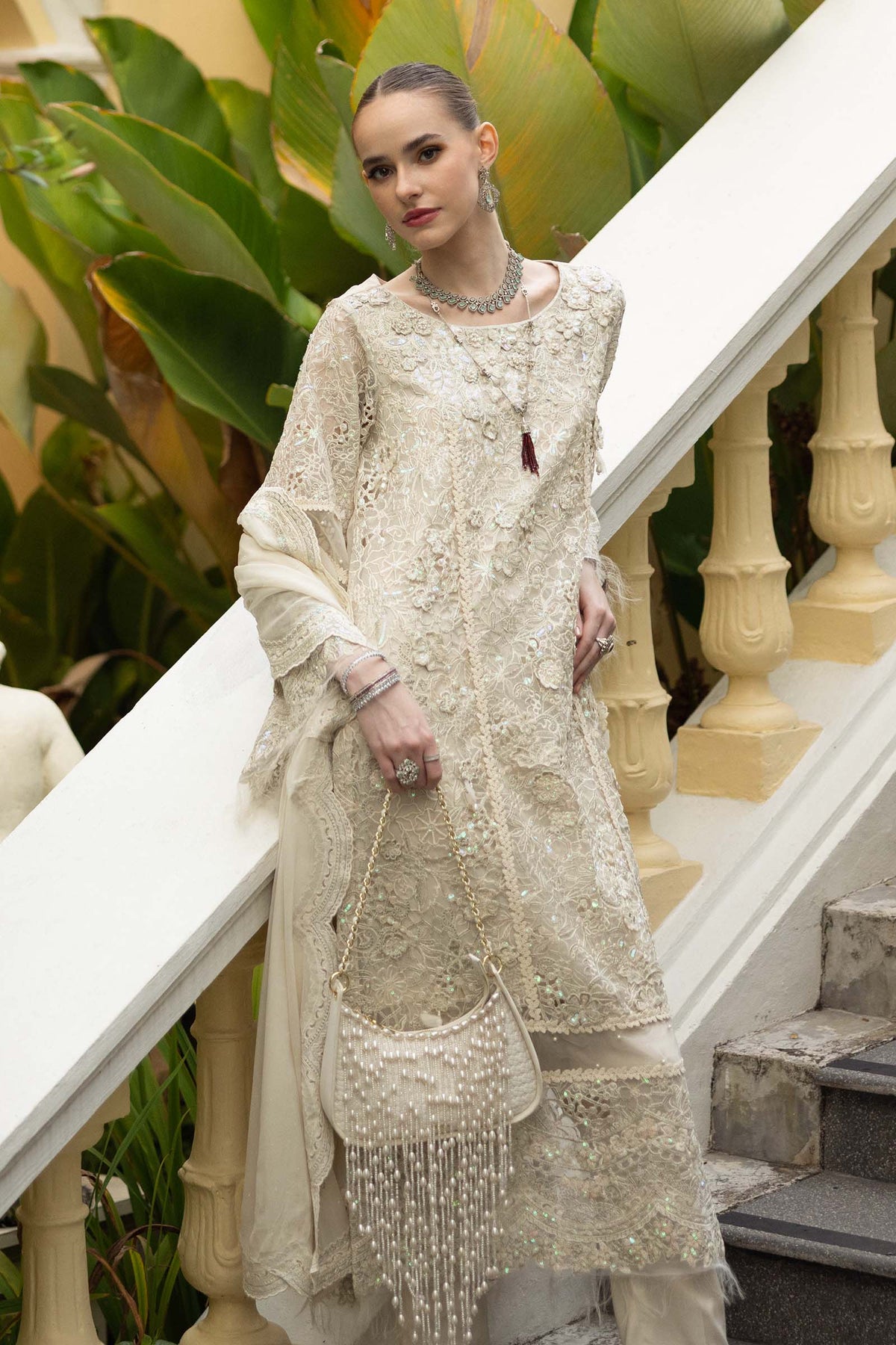 Maria B | Luxury Formals | SF-EF26-21-Off White by Maria B - Designer Dress  - Type : Ladies Clothes - Available at Libayah - 100% Original 