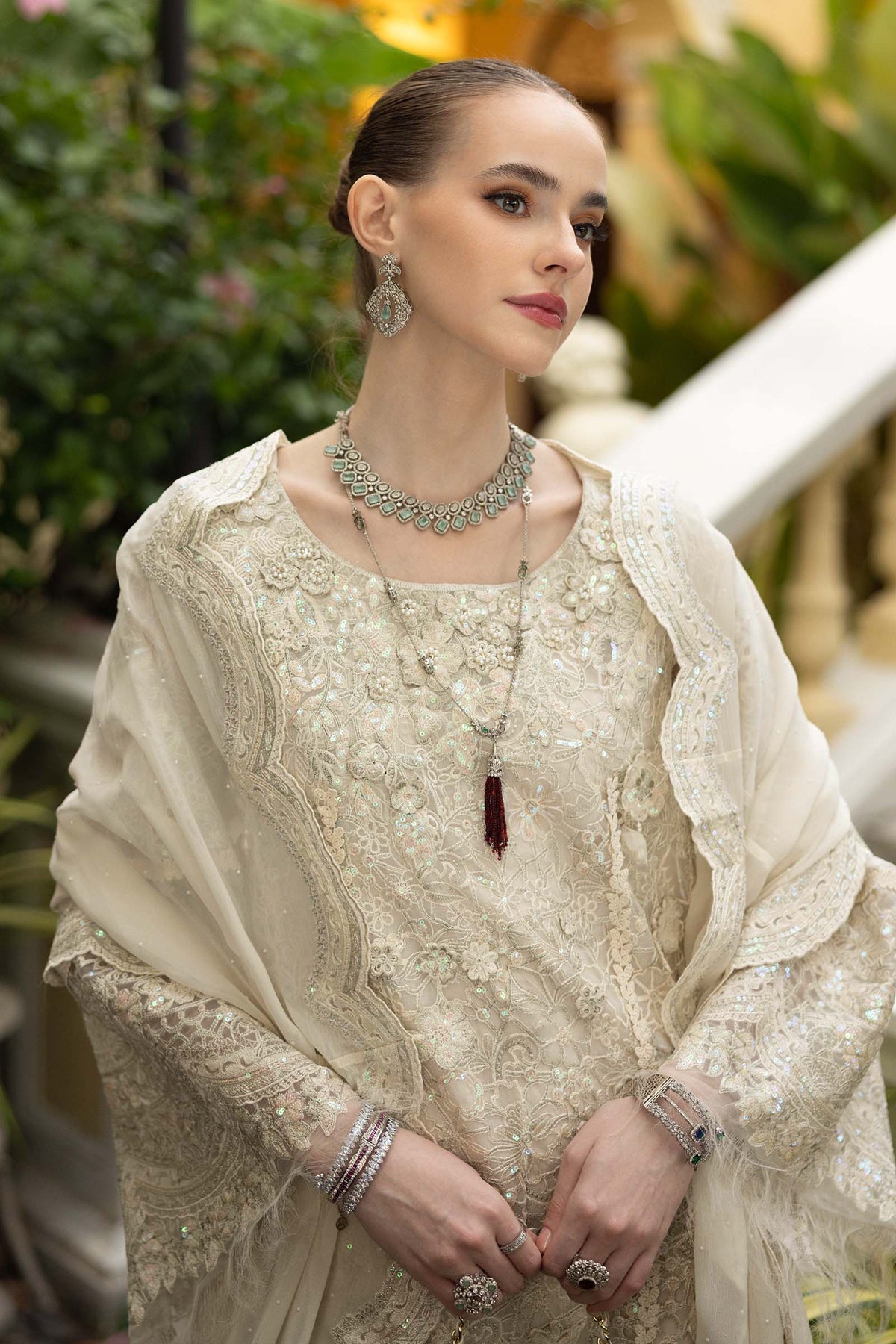 Maria B | Luxury Formals | SF-EF26-21-Off White by Maria B - Designer Dress  - Type : Ladies Clothes - Available at Libayah - 100% Original 