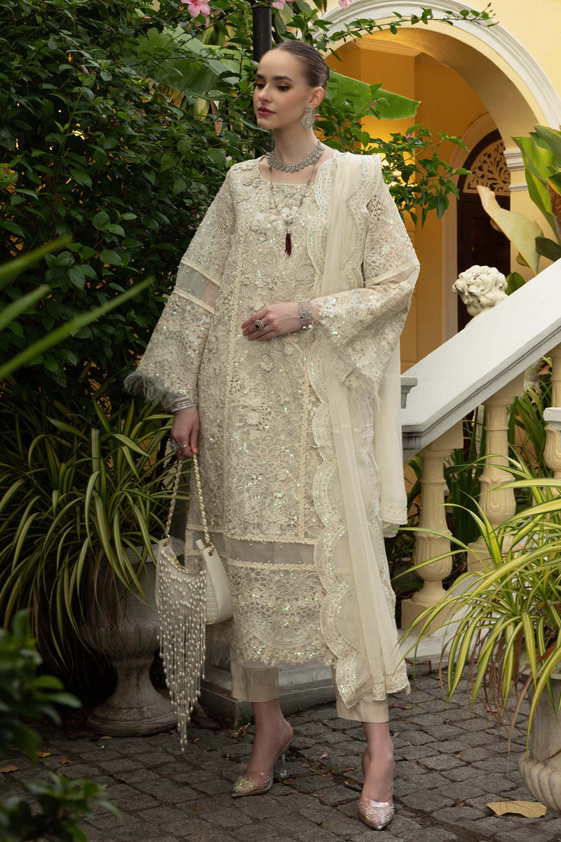 Maria B | Luxury Formals | SF-EF26-21-Off White by Maria B - Designer Dress  - Type : Ladies Clothes - Available at Libayah - 100% Original 