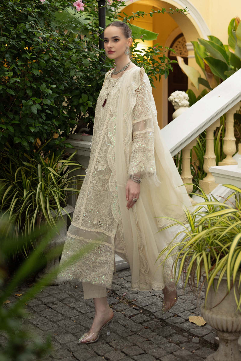 Maria B | Luxury Formals | SF-EF26-21-Off White by Maria B - Designer Dress  - Type : Ladies Clothes - Available at Libayah - 100% Original 