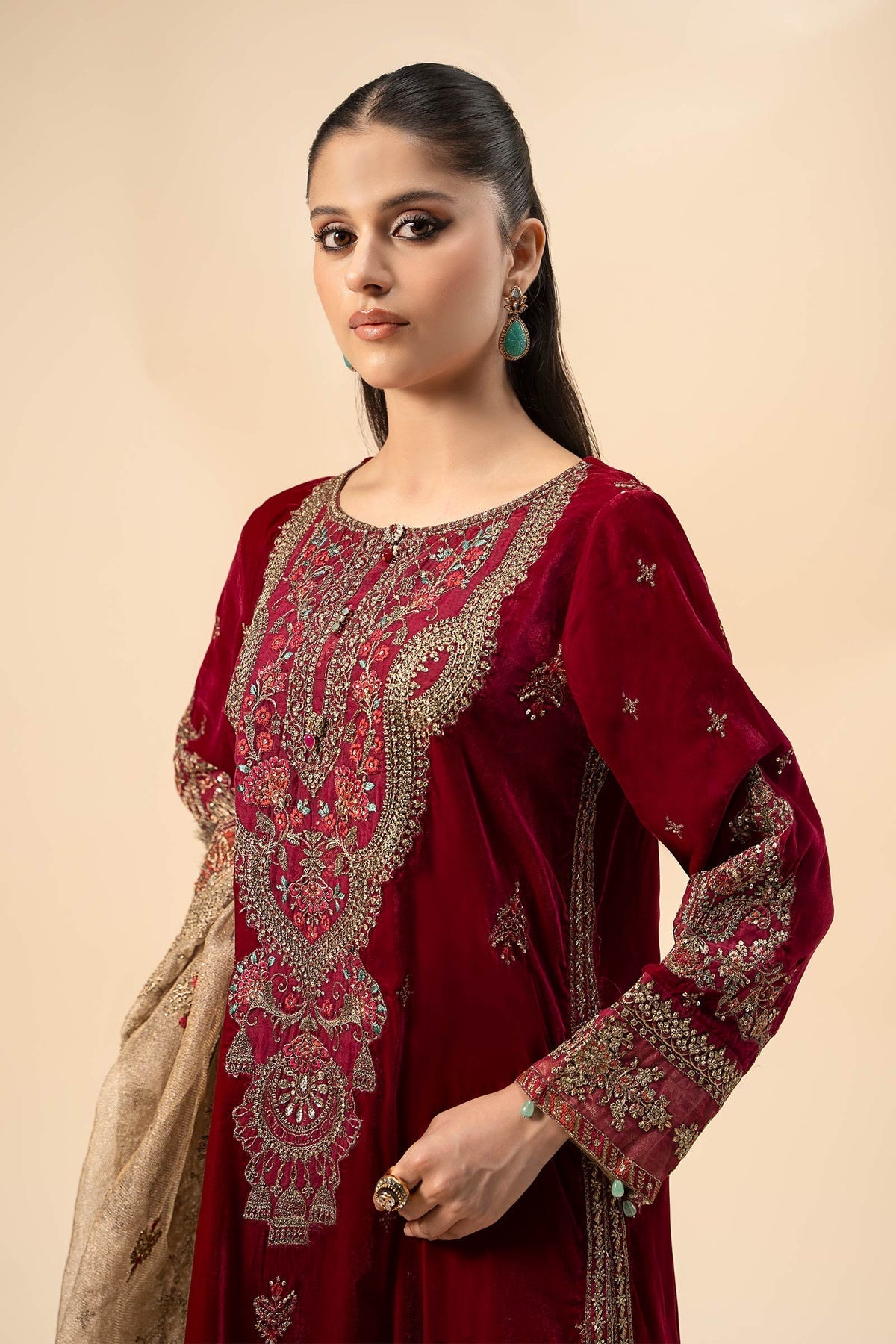 Maria B | Formal Wears | Velvet Suit | SF-W24-29 by Maria B - Designer Dress - Type: Ladies Clothes - Available at Libayah - 100% Original