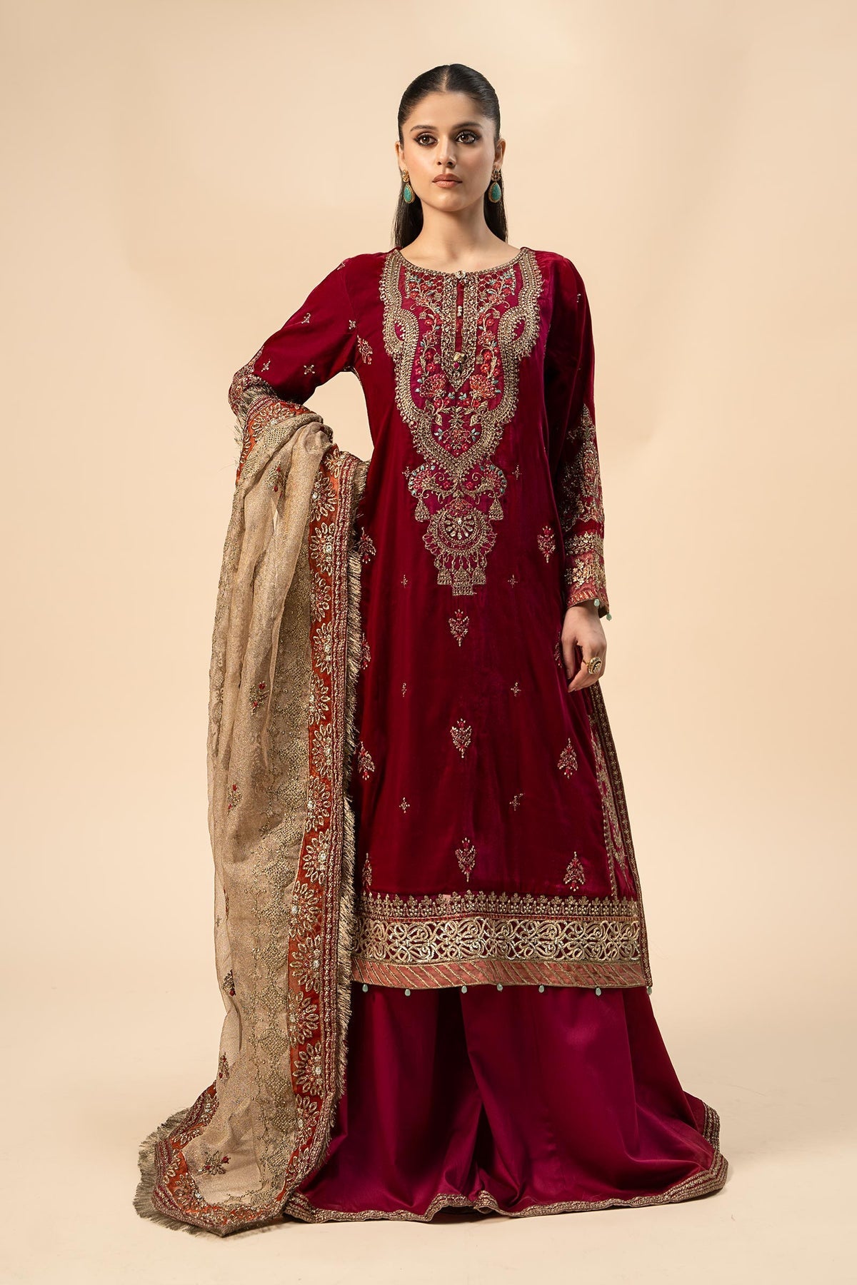 Maria B | Formal Wears | Velvet Suit | SF-W24-29 by Maria B - Designer Dress - Type: Ladies Clothes - Available at Libayah - 100% Original