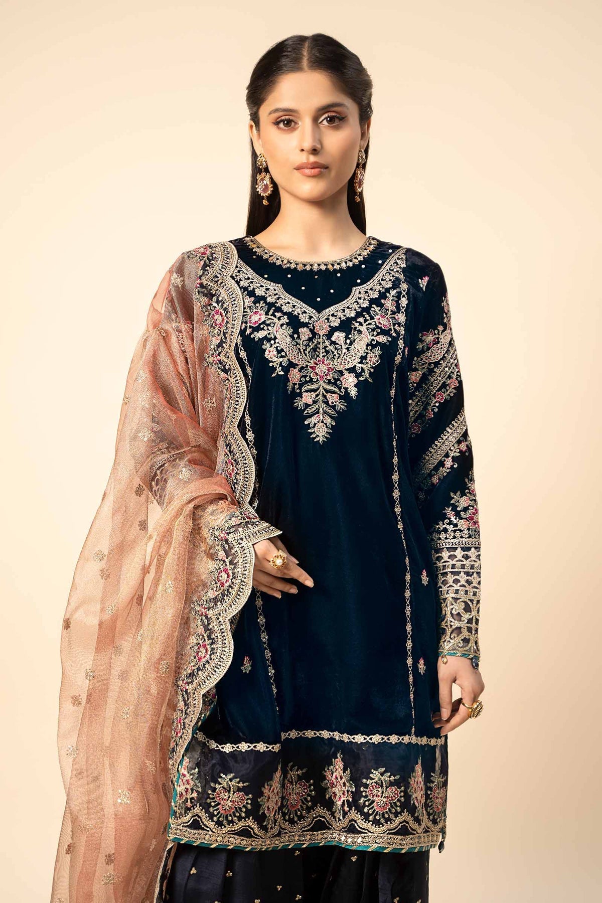 Maria B | Formal Wears | Velvet Suit | SF-W24-80 by Maria B - Designer Dress - Type: Ladies Clothes - Available at Libayah - 100% Original