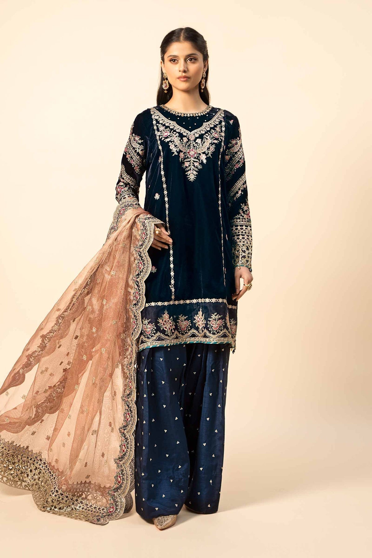 Maria B | Formal Wears | Velvet Suit | SF-W24-80 by Maria B - Designer Dress - Type: Ladies Clothes - Available at Libayah - 100% Original