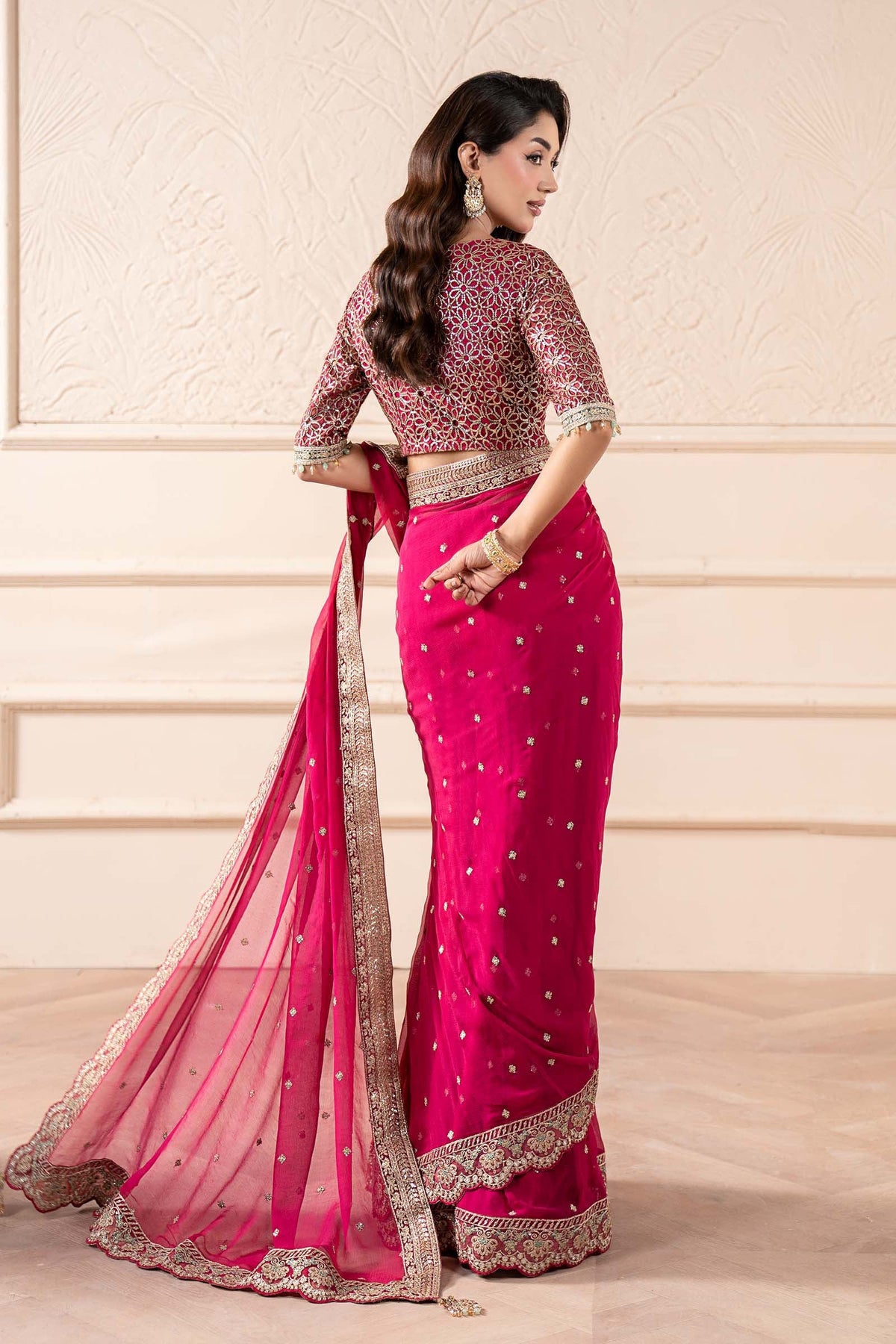 Maria B | Pre Fall Dresses | Embroidered Chiffon Saree ZW by Maria B - Designer Dress  - Type : Ladies Clothes - Available at Libayah - 100% Original 