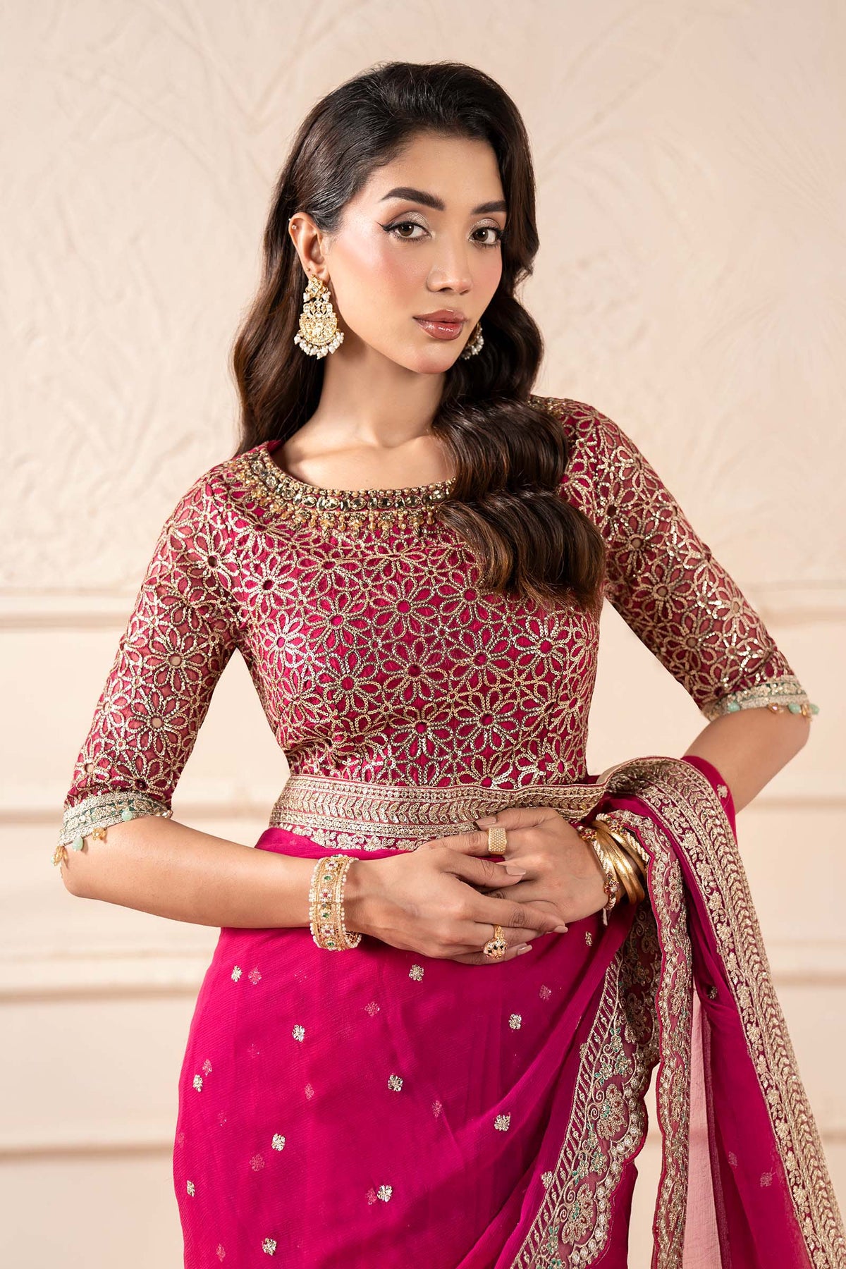 Maria B | Pre Fall Dresses | Embroidered Chiffon Saree ZW by Maria B - Designer Dress  - Type : Ladies Clothes - Available at Libayah - 100% Original 