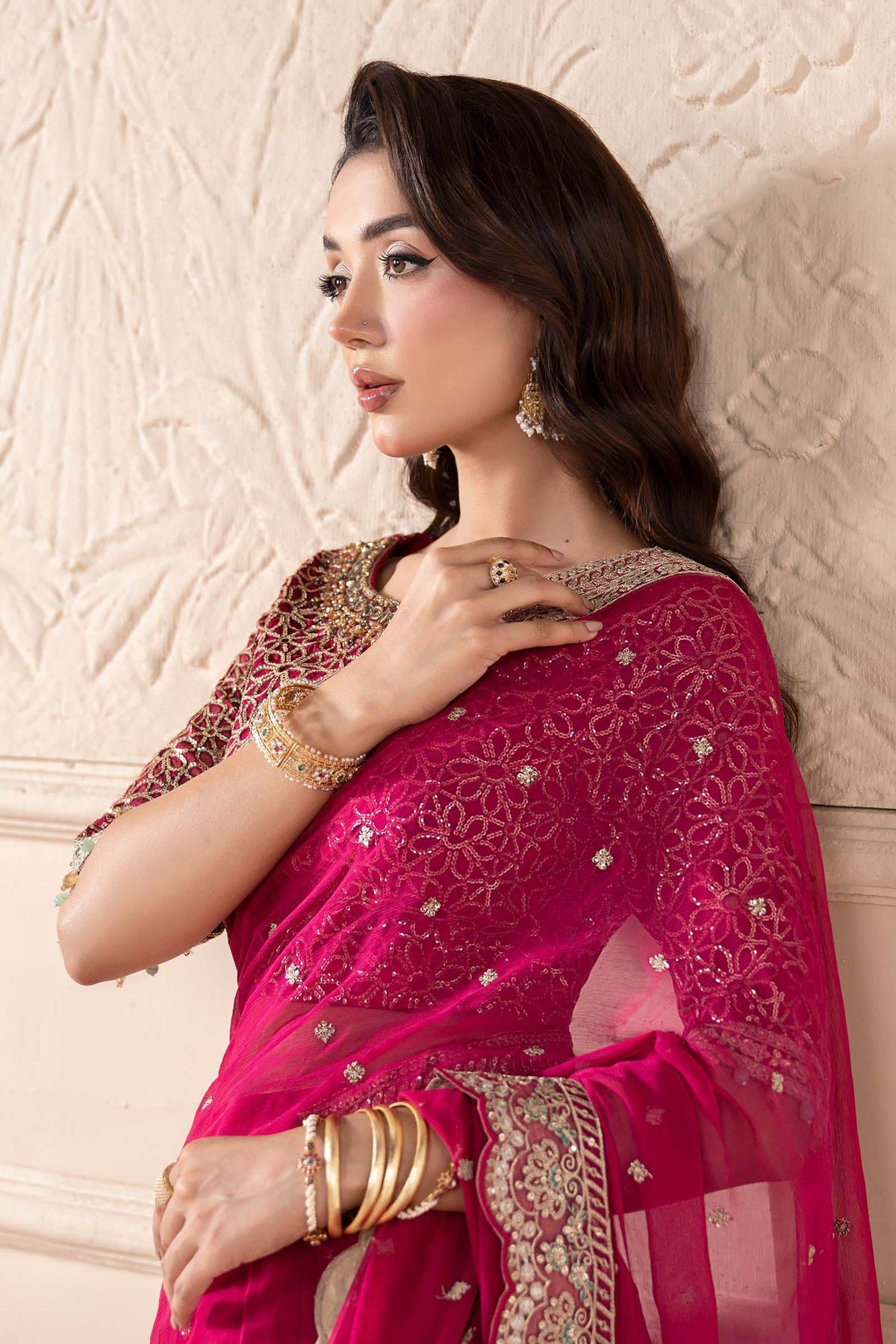 Maria B | Pre Fall Dresses | Embroidered Chiffon Saree ZW by Maria B - Designer Dress  - Type : Ladies Clothes - Available at Libayah - 100% Original 