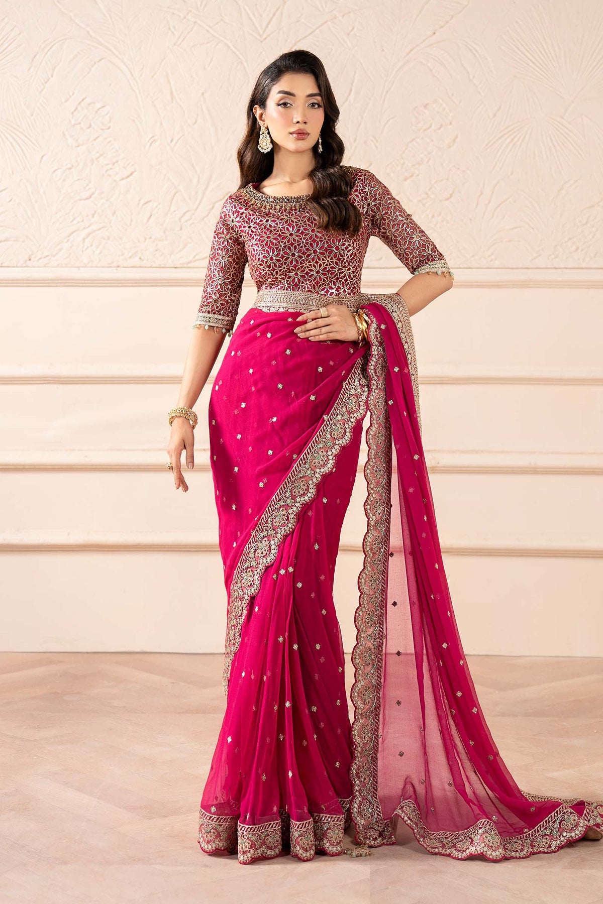 Maria B | Pre Fall Dresses | Embroidered Chiffon Saree ZW by Maria B - Designer Dress  - Type : Ladies Clothes - Available at Libayah - 100% Original 