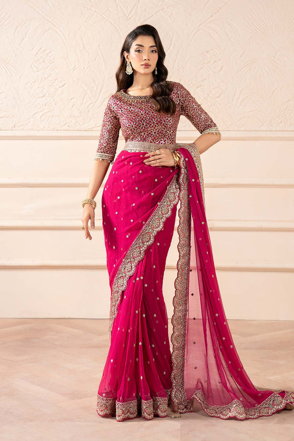 Maria B | Pre Fall Dresses | Embroidered Chiffon Saree ZW by Maria B - Designer Dress  - Type : Ladies Clothes - Available at Libayah - 100% Original 