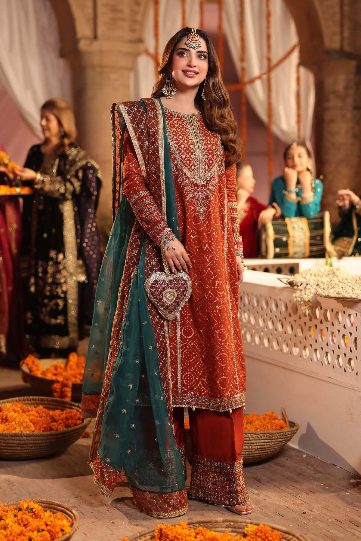 Maria B | Luxury Formals Pre Fall | SF-W25-08R1-Rust by Maria B - Designer Dress  - Type : Ladies Clothes - Available at Libayah - 100% Original 