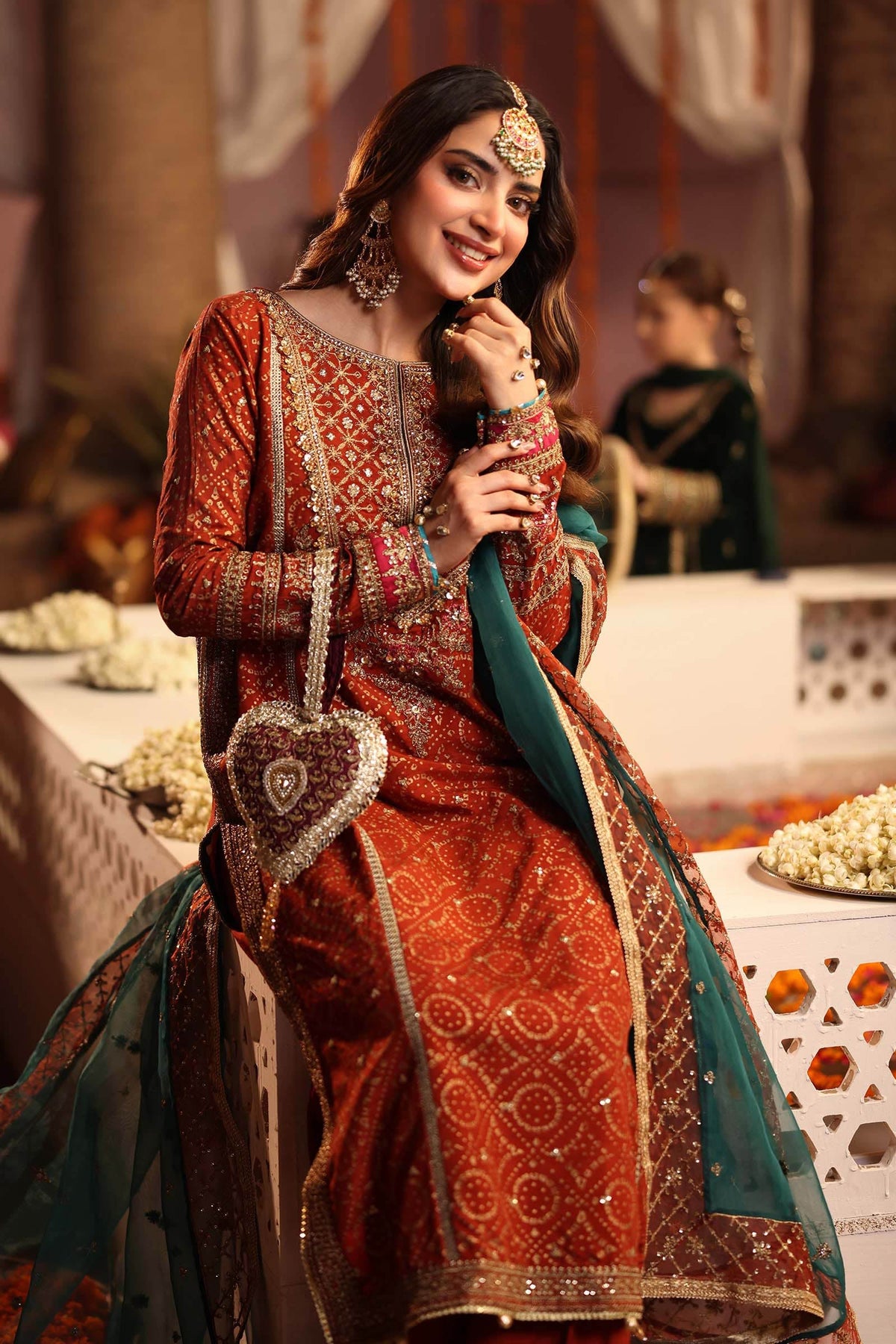 Maria B | Luxury Formals Pre Fall | SF-W25-08R1-Rust by Maria B - Designer Dress  - Type : Ladies Clothes - Available at Libayah - 100% Original 