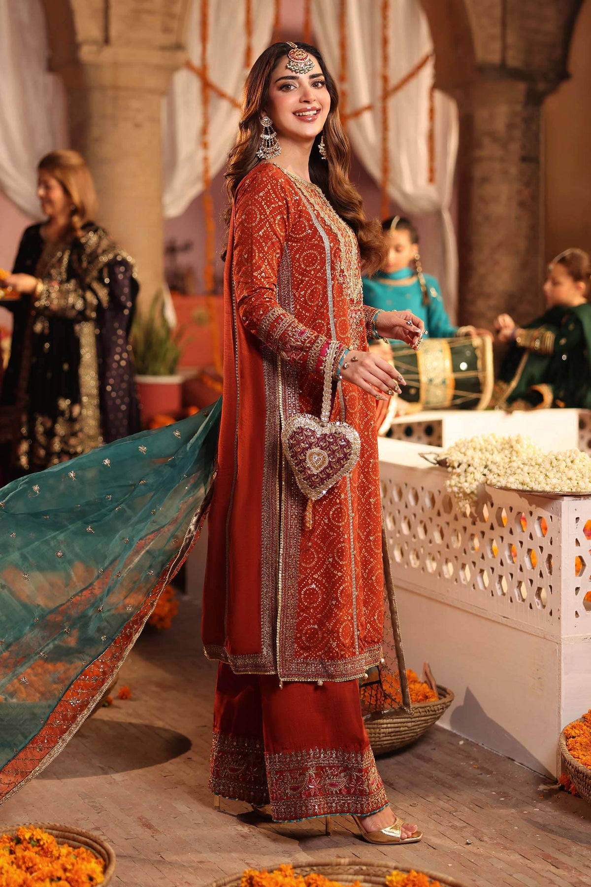 Maria B | Luxury Formals Pre Fall | SF-W25-08R1-Rust by Maria B - Designer Dress  - Type : Ladies Clothes - Available at Libayah - 100% Original 