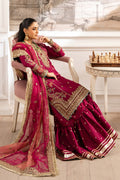 Maria B | Pre Fall Dresses | 3 Piece Embroidered Raw Silk Suit Redish Pink by Maria B - Designer Dress  - Type : Ladies Clothes - Available at Libayah - 100% Original 