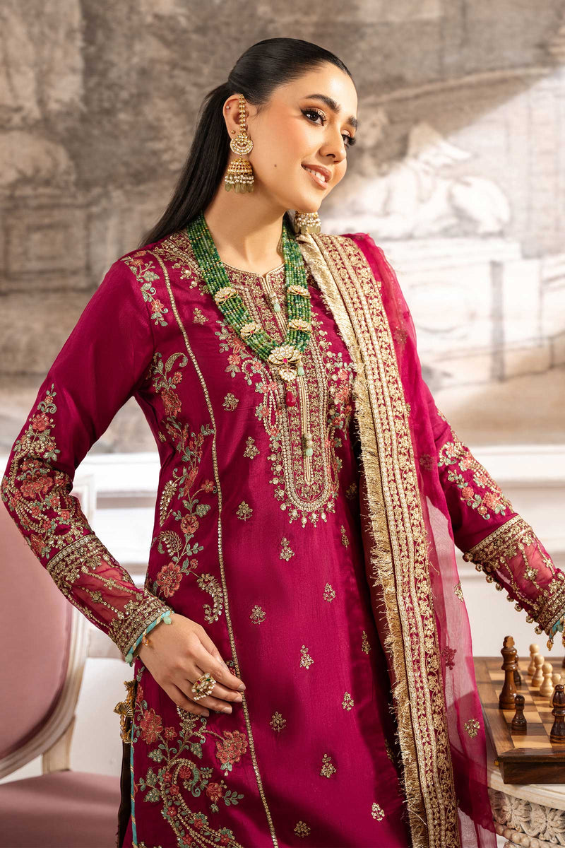 Maria B | Pre Fall Dresses | 3 Piece Embroidered Raw Silk Suit Redish Pink by Maria B - Designer Dress  - Type : Ladies Clothes - Available at Libayah - 100% Original 