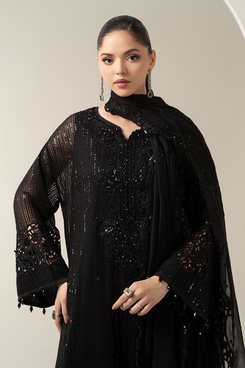 Maria B | Pre Fall Dresses | 3 Piece Embroidered Chiffon Suit Black by Maria B - Designer Dress  - Type : Ladies Clothes - Available at Libayah - 100% Original 