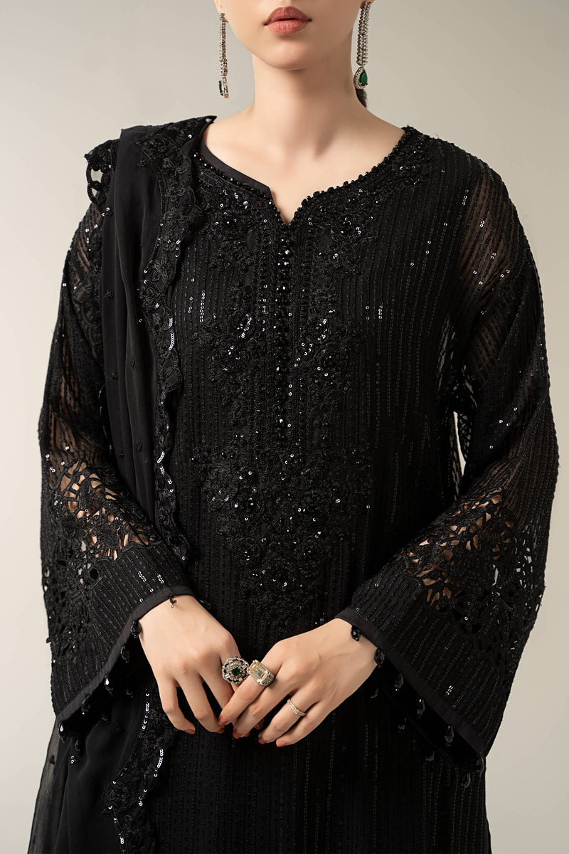 Maria B | Pre Fall Dresses | 3 Piece Embroidered Chiffon Suit Black by Maria B - Designer Dress  - Type : Ladies Clothes - Available at Libayah - 100% Original 
