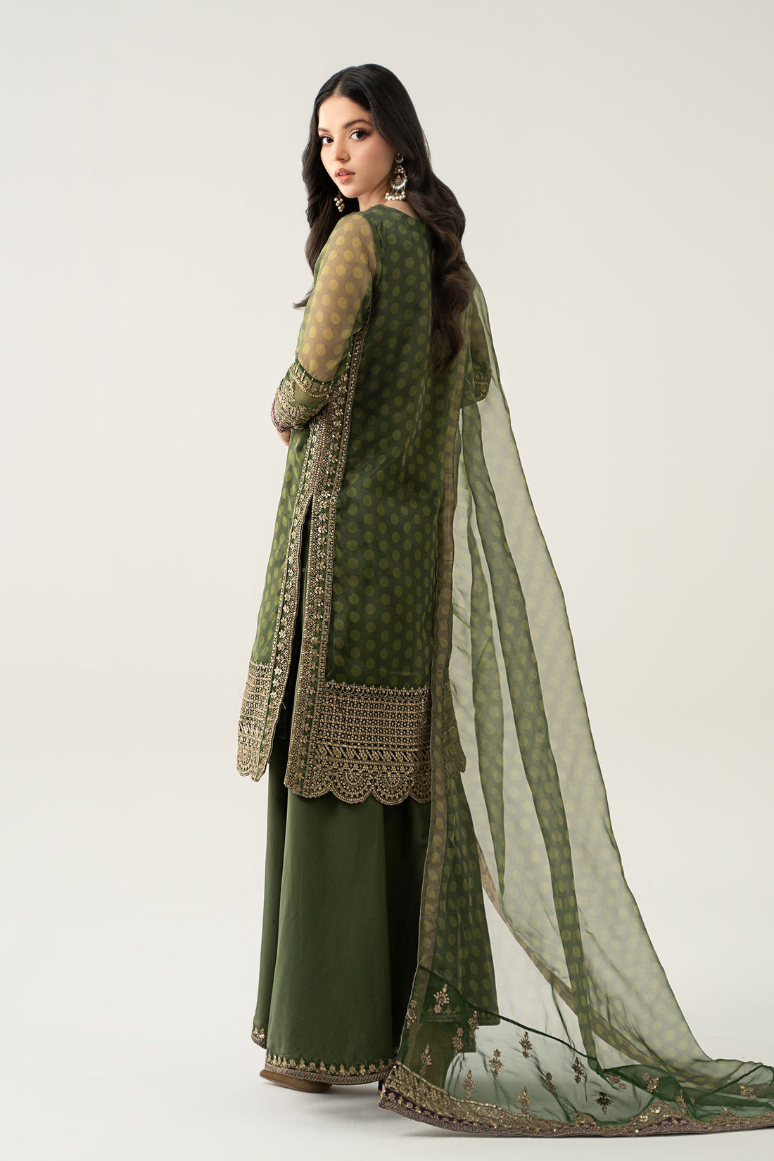 Maria B | Pre Fall Dresses | 3 Piece Embroidered Suit Deep Olive Green by Maria B - Designer Dress  - Type : Ladies Clothes - Available at Libayah - 100% Original 