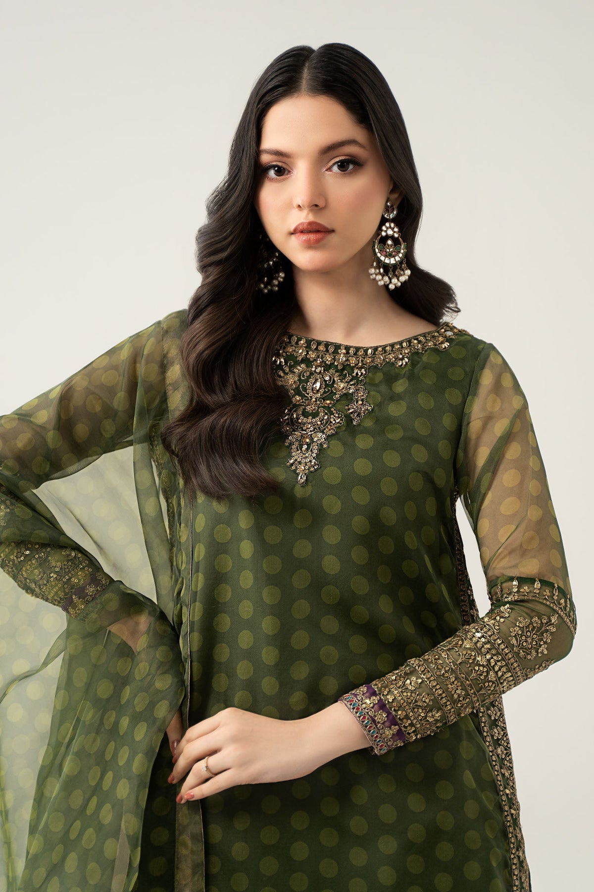 Maria B | Pre Fall Dresses | 3 Piece Embroidered Suit Deep Olive Green by Maria B - Designer Dress  - Type : Ladies Clothes - Available at Libayah - 100% Original 