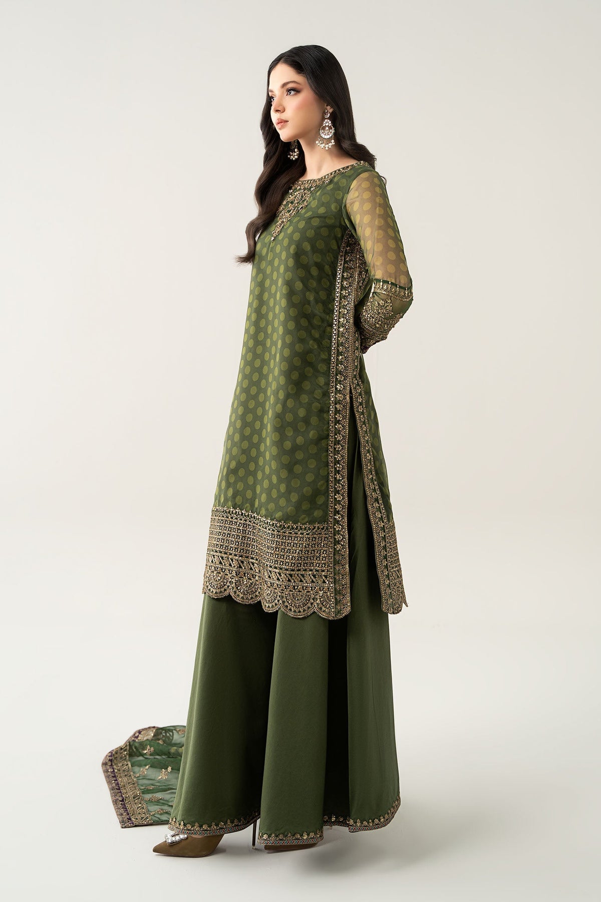 Maria B | Pre Fall Dresses | 3 Piece Embroidered Suit Deep Olive Green by Maria B - Designer Dress  - Type : Ladies Clothes - Available at Libayah - 100% Original 