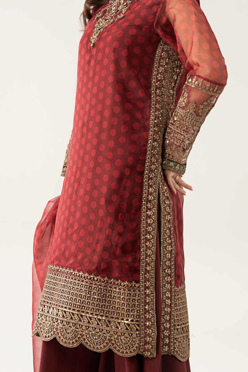 Maria B | Pre Fall Dresses | 3 Piece Embroidered Suit Marron by Maria B - Designer Dress  - Type : Ladies Clothes - Available at Libayah - 100% Original 