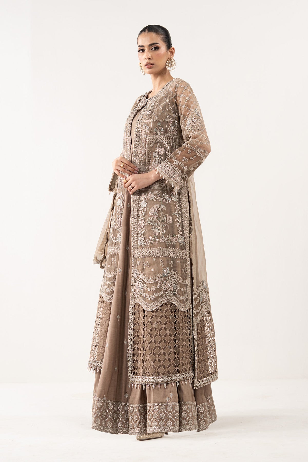 Maria B | Luxury Formals | SF-EF26-05-Coffee by Maria B - Designer Dress  - Type : Ladies Clothes - Available at Libayah - 100% Original 