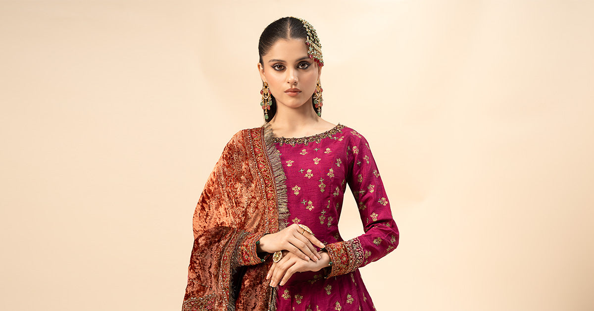 Maria B | Formal Wears | Raw Silk Suit | SF-W24-26-C by Maria B - Designer Dress - Type: Ladies Clothes - Available at Libayah - 100% Original