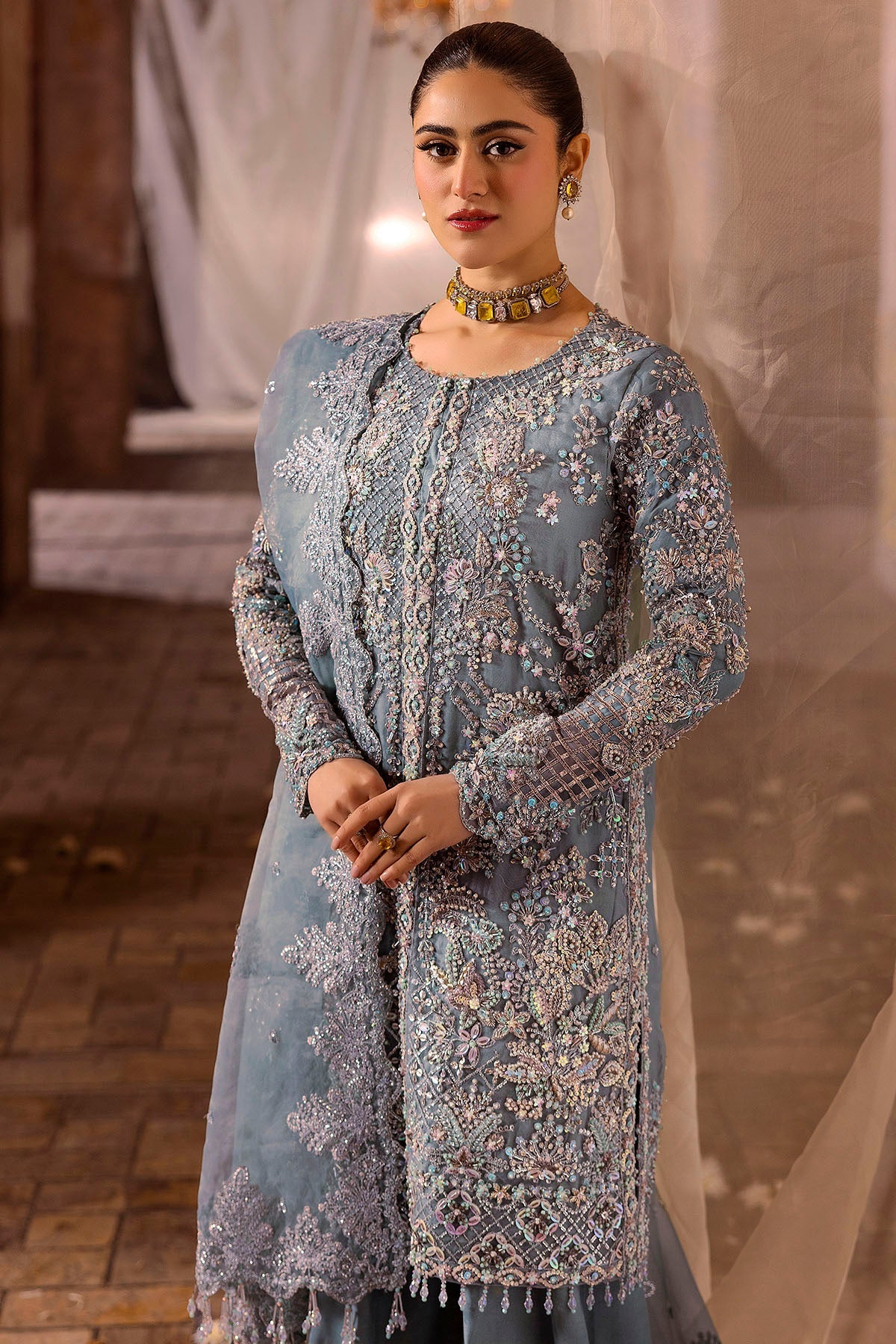 Motifz | Bridal Couture | 0014-FIROZEH EMBROIDERED ORGANZA STITCHED by Motifz - Designer Dress - Type: Ladies Clothes - Available at Libayah - 100% Original