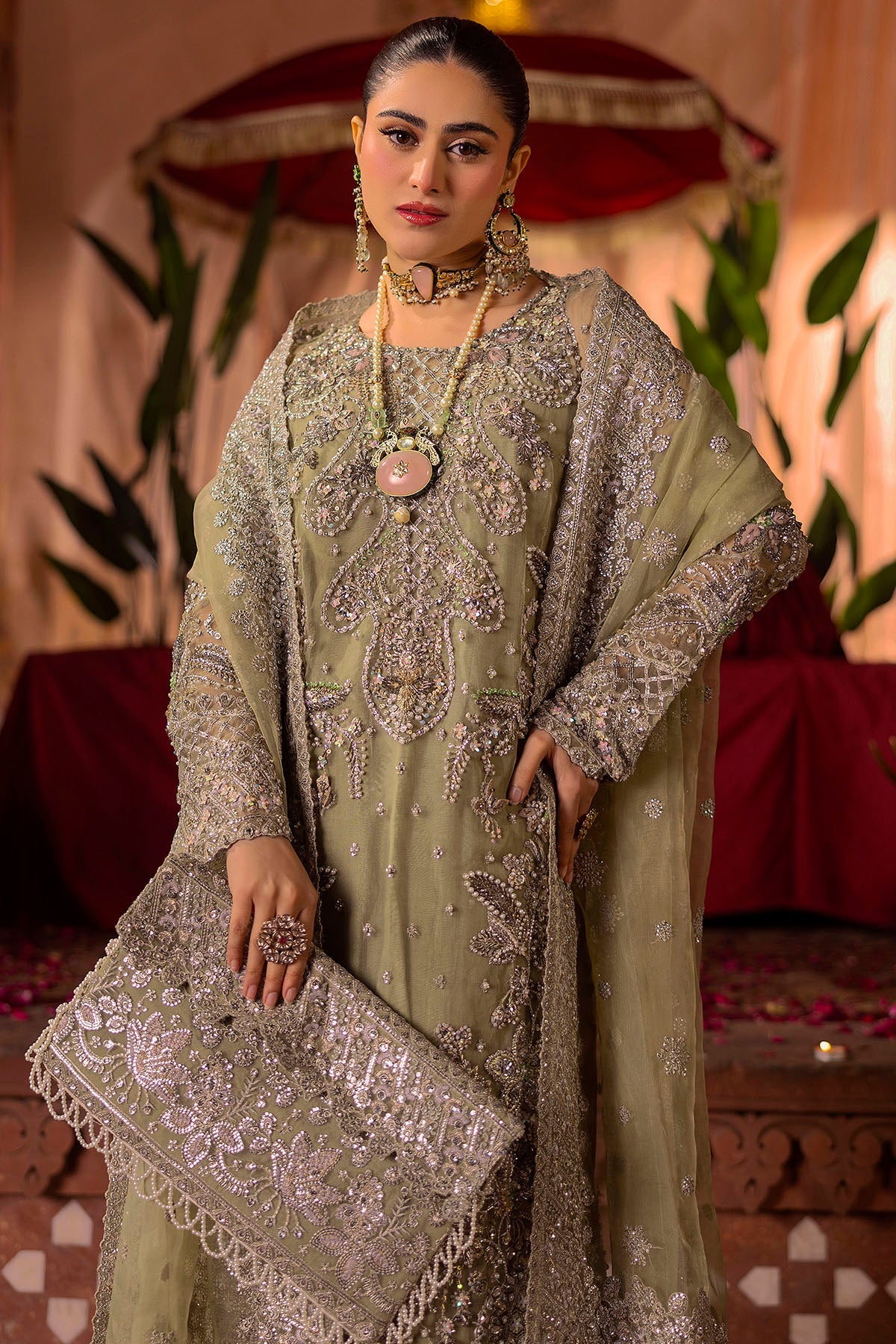 Motifz | Bridal Couture | 0016-MEERAZ EMBROIDERED ORGANZA STITCHED by Motifz - Designer Dress - Type: Ladies Clothes - Available at Libayah - 100% Original