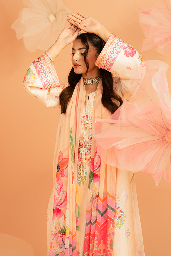 Imrozia Premium | Amelia Printed Silk | SP-152 Peach Etoile - Designer Dress - Type : Ladies Clothes - Available at Libayah - 100% Original