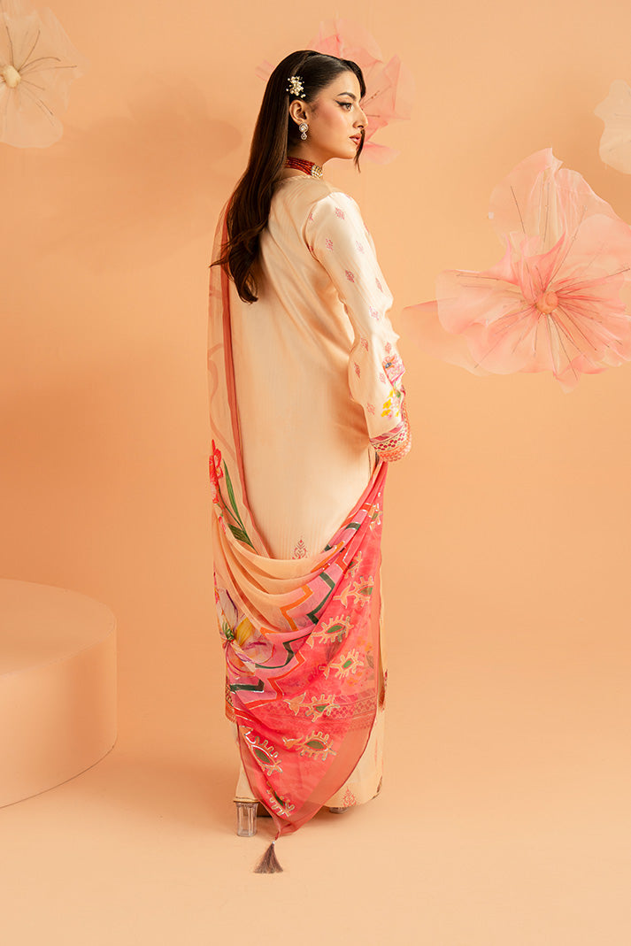 Imrozia Premium | Amelia Printed Silk | SP-152 Peach Etoile - Designer Dress - Type : Ladies Clothes - Available at Libayah - 100% Original