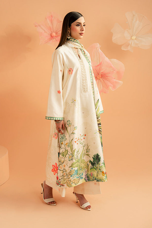 Imrozia Premium | Amelia Printed Silk | SP-153 Ivory Botanica - Designer Dress - Type : Ladies Clothes - Available at Libayah - 100% Original