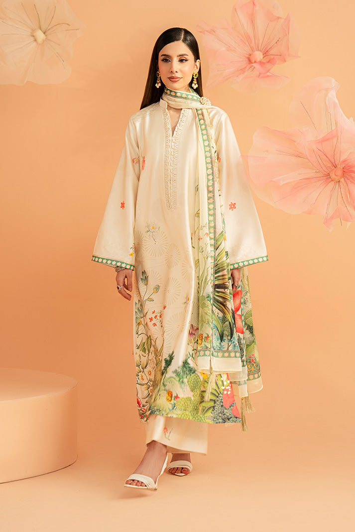 Imrozia Premium | Amelia Printed Silk | SP-153 Ivory Botanica - Designer Dress - Type : Ladies Clothes - Available at Libayah - 100% Original
