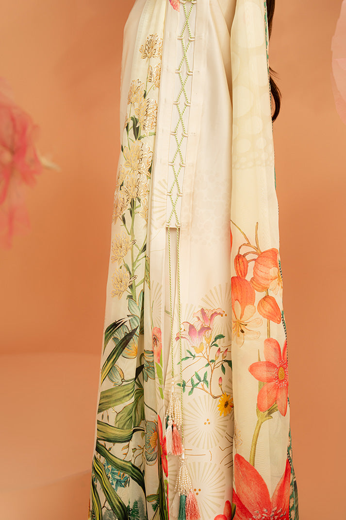 Imrozia Premium | Amelia Printed Silk | SP-153 Ivory Botanica - Designer Dress - Type : Ladies Clothes - Available at Libayah - 100% Original