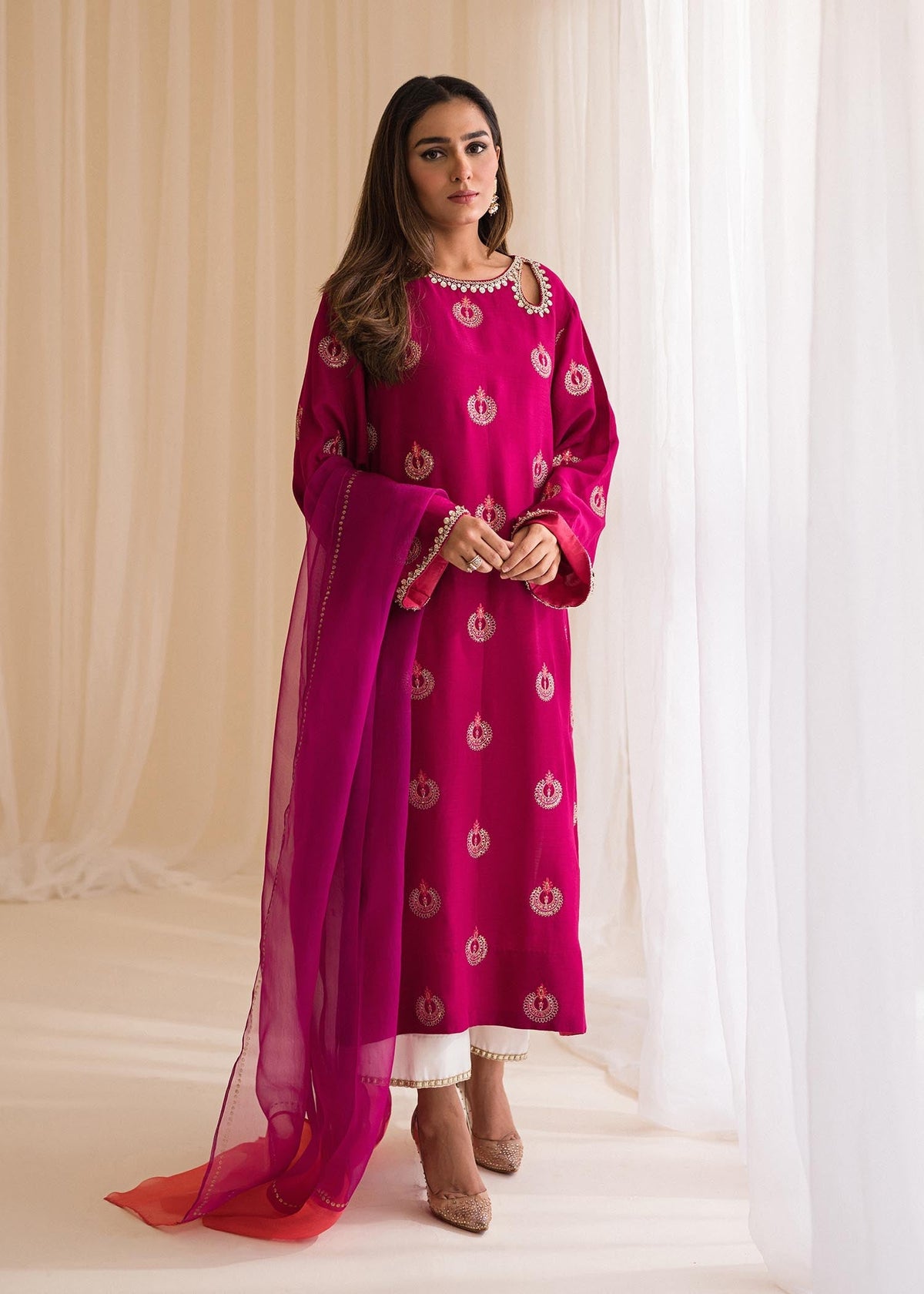 Sadaf Fawad Khan | Lyla Festive Pret | Punchy Pink by Sadaf Fawad Khan - Designer Dress - Type: Ladies Clothes - Available at Libayah - 100% Original